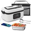serebrant Scaldavivande Elettrico Portatile, Scaldavivande a Batteria Ricaricabile Scalda Vivande per Adulti, 1L Lunch Box Elettrico Senza Fili Con Timer, Scaldavivande USB con Stoviglie e Borsa Termica