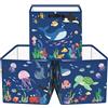 Clastyle Set di 3 Cubi Portaoggetti Ripiegabili Animali Marini Kallax Contenitori Pieghevole per Scaffale Scatole Portaoggetti Genitore per Libro Giochi, Blu, 30x30x30 cm