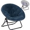HollyHOME Poltrona Pieghevole Rotondo Poltrona da Lettura Portatile in Metallo Relax Sedia per Salotto & Camera da Letto, Peluche, Grigio Scuro