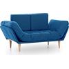 EVERGREENWEB MATERASSI & BEDS EVERGREENWEB - Divano 2 posti trasformabile in comodo divano Letto con Materasso Futon | Moderno Divano Letto Pieghevole per Soggiorno, Studio, Salotto, Camera | Monique (Blu)