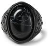 GTHIC Anello in pietra nera artificiale in acciaio inossidabile con motivo floreale ali in rilievo Accessorio unico per l'uso quotidiano Gioielli gotici unisex Taglia USA 10
