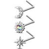 CM Crareesi Mania 3 piercing da naso a forma di L, a forma di luna, per uomini e donne