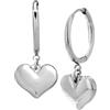 Beloved Orecchini donna in acciaio a cerchio con cuore bombato pendente - Chiusura con perno a scatto - diversi colori e misure (Large, Silver)
