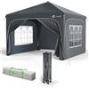 VOUNOT® Gazebo Pieghevole 3x3m Impermeabile, Tenda Esterno Resistente con 4 Pareti Laterali, 4 Sacchi di Sabbia e Sacca di Trasporto, Padiglione Pop up da Giardino, Grigio