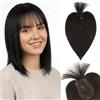 S-noilite Topper Capelli Umani per Donne, 35g Capelli Veri con Frangia, 30CM Frangia Fermaglio per Capello, Umani Toppers con 9x12CM Base in Pizzo, Topper Capello Veri per Diradati, Noir Naturel #1B
