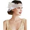 BABEYOND Fascia Charleston Anni 20 con Piume di Pavone, Fascia Capelli Donna Anni 20, Accessori Anni 20 Donna Gatsby(Bianco)