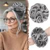 FESHFEN Chignon Finto per Capelli, Elastici Chignon Finti Sintetica Ondulato Capelli Naturale Coda di Cavallo Posticci per Capelli Spessi Updo per Donne Ragazze, 55g Noir avec pointes blanches