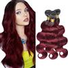 Jucames Extension Capelli Veri Umani Body Wave Human Hair Bundles Tessitura Unprocessed Remy Double Weft Extensions 100g/Per Ombre Black to Burgundy Color for Woman 30 32 34 Inch