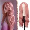 FESHFEN Parrucca Rosa Lunga Ondulé, 60 cm Parrucche Donna Lunghe Sintetici Separazione Centrale Parrucche Uso Quotidiano Festa Parrucca Long Wavy Wig