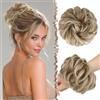 FESHFEN Chignon Finto per Capelli, Elastici Chignon Finti Sintetica Ondulato Capelli Naturale Coda di Cavallo Punte biondo misto e biondo cenere Posticci per Capelli Spessi Updo per Donne Ragazze, 55g