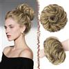FESHFEN Chignon Finto per Capelli, Elastici Chignon Finti Sintetica Ondulato Capelli Naturale Coda di Cavallo Posticci per Capelli Spessi Updo per Donne Ragazze, 55g Castano Cenere e Biondo