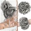 FESHFEN Chignon Finto per Capelli, Elastici Chignon Finti Sintetica Ondulato Capelli Naturale Coda di Cavallo Grigio e punte bianche Posticci per Capelli Spessi Updo per Donne Ragazze, 55g