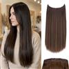 JJstar Extension Capelli Ricci Halo 50cm, ca.Castano dorato scuro | Extension Halo riccia da 50 cm, ca. 120 g, con filo regolabile e tre clip rimovibili per dare volume e lunghezza senza colla.