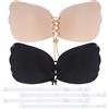 Lancry Confezione da 2 reggiseni con retro trasparente adesivo invisibile con spalline trasparenti e retro adesivo sul reggiseno con coulisse per l'uso quotidiano, feste, matrimoni, Nero + nudo, B