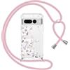 Yoedge Cover con Cordino per Google Pixel 7 Pro 5G 6,7, Trasparente Aesthetic Disegni Fiori Custodia con Collana Tracolla Laccio Collo, Sottile TPU Bumper Silicone + PC Antiurto Protettiva Case,05