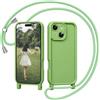 Coiwxmoi Cover per iPhone 15 6,1 con Cordino, Custodia con Laccio Collana Tracolla Regolabile Sottile Silicone Morbido TPU Bumper Antiurto AntiGraffio Protettiva Case per iPhone 15, Verde