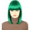 Topcosplay Parrucca corta Bob da donna nera diritta parrucche sintetiche con pony per cosplay quotidiano Carnevale (verde)
