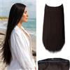 JJstar Extension Capelli Ricci Halo 50cm, ca.Castano scuro | Extension Halo riccia da 50 cm, ca. 120 g, con filo regolabile e tre clip rimovibili per dare volume e lunghezza senza colla.