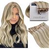 RUNATURE Extension Capelli Veri Clip Marrone Biondo 30cm 50g 3pcs #8P60