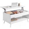 VASAGLE Tavolino da Salotto, Tavolino da Caffè con Piano Sollevabile, Molla a Gas, Vano Nascosto, Ripiano Aperto, Soggiorno Ufficio Sala da Pranzo, Bianco Neve e Bianco Opaco LCT267WE01