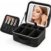 BAKAJI Borsa Nera Porta Trucchi con Led Specchio ed Illuminazione Organizer Scomparti