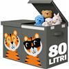 BAKAJI Box Contenitore Giocattoli con Animali Doppio Pieghevole 80L Grigio Salvaspazio