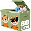 BAKAJI Box Contenitore Giocattoli con Animali Doppio Pieghevole 80L Verde Salvaspazio