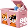 BAKAJI Box Contenitore Giocattoli con Animali Doppio Pieghevole 80L Rosa Salvaspazio