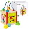 Boppi 5 in 1 cubo di attività in legno a 2 vie con perline per labirinto Roller Sensoriale Baby Toy & orologio dentellare ruota dentata e cursore d'anatra multifunzione educativo Play Box 2 anni in su