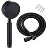 KAIISSA Set soffione doccia con tubo doccetta 80 mm di diametro con tubo doccia da 1,5 m, in acciaio inox, a risparmio energetico, ad alta pressione, per vasca da bagno e doccia, colore nero