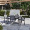 Parama Set da esterno grigio con tavolo allungabile 135/270x74cm e 4 sedie in alluminio e textilene con braccioli tondi | Marel