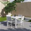 Parama Set da esterno bianco con tavolo allungabile 90/180x74cm e 4 sedie in alluminio con textilene e braccioli squadrati | Marel