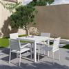 Parama Set da esterno bianco con tavolo allungabile 90/180x74cm e 4 sedie in alluminio con textilene e braccioli tondi | Marel