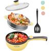 Audecook Padella Elettrica con Vaporiera, Mini Hot Pot 20 cm, Pentole Elettriche Multifunzione Antiaderente, Portatile Fornello Elettrico da Viaggio, Dormitorio, Casa - Giallo