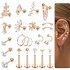 KRFY 22 Pezzi Piercing Orecchio Trago 16G Set Orecchini Donna Acciaio Chirurgico Ipoallergenica Trago Conch Helix Piercing Oro Rosa