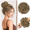 FESHFEN Chignon Finto per Capelli, Elastici Chignon Finti Sintetica Ondulato Capelli Naturale Coda di Cavallo Miscela di marrone chiaro Biondo naturale Posticci per Capelli Spessi Updo per Donne, 55g