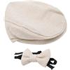 Pwshymi Cappello da Gentiluomo con Berretto Piatto Papillon Fotografia Prop Neonato Fotografia Puntelli Cappello con Papillon Set(Beige)