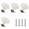 ASTER Set di 4 pomelli in ceramica per cassetti vintage a forma di fiore, pomelli decorativi per mobili con viti di montaggio per armadi, cassetti, armadi, porte, diametro 3,6 cm (bianco)