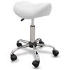 QUIRUMED Sgabello tipo Pony, ergonomico, con base in acciaio, colore bianco, rivestimento in similpelle, altezza regolabile, seduta imbottita, ruote piroettanti, fino a 150 kg