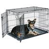New World Gabbia per cani in metallo pieghevole con porta doppia, 91 cm, maggiore sicurezza, con vaschetta a prova di perdite, per razze di taglia media e grande