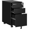STAKMANN Cassettiera a 3 Cassetti in Acciaio con Chiave per Ufficio, Studio, Cameretta, Mobiletto Portadocumenti con Ruote Sottoscrivania, Mobile con Serratura e Asta per Schedario e Rotelle (Nero)