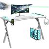 NK Scrivania Gaming LED Ergonomica (120X60cm) - Portabicchieri e Bottiglie, Supporto per Cuffie, Gestione dei Cavi, Scrivania Gaming, Tavolo 1.5cm (Resistenza) Peso Massimo Supportato 100kg - Bianco
