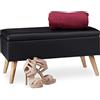 Relaxdays Panca Contenitore, 40 l, in finta pelle, con Gambe in Legno, Cassapanca Imbottita, Nero, HxLxP: 40 x 80 x 39,5 cm