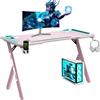 NK Scrivania Gaming LED Ergonomica (120X60cm) - Portabicchieri e Bottiglie, Supporto per Cuffie, Gestione dei Cavi, Scrivania Gaming, Tavolo 1.5cm (Resistenza) Peso Massimo Supportato 100kg - Rosa