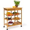 Relaxdays Carrello Cucina James XXL, in bambù, HBT 80 x 67 x 37 cm, Mobile con Rotelle, Ripiani, Cestini, Legno Naturale