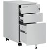 STAKMANN Cassettiera a 3 Cassetti in Acciaio con Chiave per Ufficio, Studio, Cameretta, Mobiletto Portadocumenti con Ruote Sottoscrivania, Mobile con Serratura e Asta per Schedario e Rotelle (Grigio)