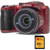 KODAK Pixpro Astro Zoom AZ255 + Scheda di memoria SD da 32 GB - Fotocamera Bridge Digitale 16 MP, Zoom 25X, Video HD 1080p, grandangolare 24 mm, schermo LCD 3, batteria AA - Rosso