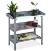 Relaxdays Tavolo da Giardinaggio, 86 x 92 x 42 cm, Banco da Lavoro da Esterno in Legno, per Balcone e Terrazza, Grigio