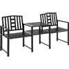 Outsunny Panchina da Giardino Moderna 2 Posti con Tavolino e Foro per Ombrellone Arredamento da Esterno 165x56x85.5cm Nero|Aosom