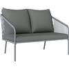 Outsunny Divano 2 Posti Stile Boho con Cuscini Sfoderabili e Braccioli, in Acciaio e Rattan PE, 112x72x76 cm, Grigio | Aosom Italy